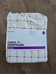 Queen Microfiber Sheet Set Pink Grid - Room Essentials - Picture 1 of 10