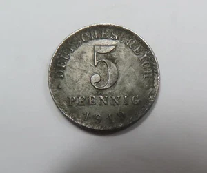 Primera Guerra Mundial Alemania Hierro revestido de zinc 5 peniques 1919 Águila - Imagen 1 de 2