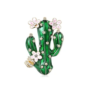 Cactus Enamel Pin Rhinestones Decorated Unisex Jewelry Pieces - Picture 1 of 8