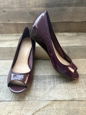 Cole Haan Air Tali Peep Toe Wedges Plum Patent Leather  Size 9B - Image 1 of 4