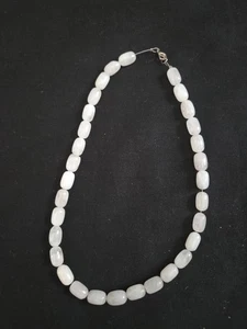 Vtg Glass Beads Barrel 16" Necklace White - Picture 1 of 8