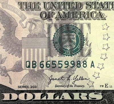 66559988 - Fancy Quad Doubles Serial - GEM 2021 $5 Bill Federal Reserve Note - Image 1 of 3