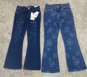 Lot of 2 Girls Flare Jeans Size 10- Wallflower & Jumping Beans Floral Print - Picture 1 of 11
