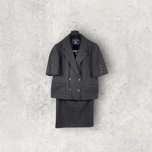 Vintage 90er Burberrys Rock Anzug anthrazit Blazer Wollmischung Ellenbogen Patch Jacke - Bild 1 von 8