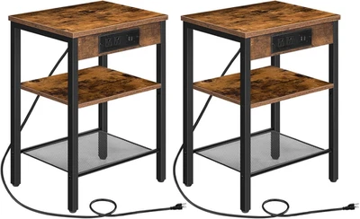 Side Tables Set of 2 with Charging Station and USB Port Small End Tables  3 Tier - Image 1 of 4