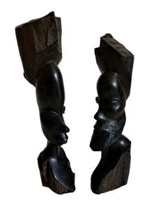 Vintage Ebony Wood Hand Carved African Couple Man & Woman Art Statue Raw Edge 9" - Picture 1 of 16