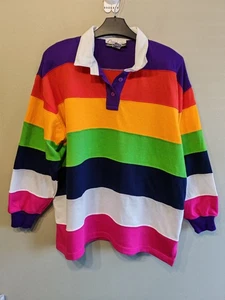 Vintage 80s 90s Diana Marco Wide Striped Colorblock Polo Sweatshirt Rugby 18W 38 - Bild 1 von 9