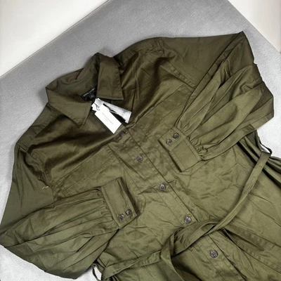 Vestido Camisa Banana Republic Feminino Extra Grande Verde Oliva Cinto Utilitário Botão Frontal - Imagem 1 de 4