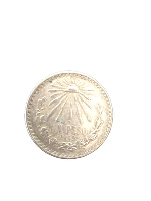 México Un Peso 1945 .720 Moneda Plata Tapa Y Rayos Resplandor Foto 1 de 2