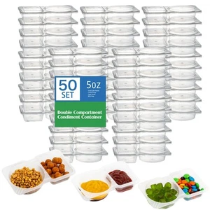 50 Pack Double Compartment Condiment Container with Lid, 5oz Disposable Small... - Picture 1 of 5