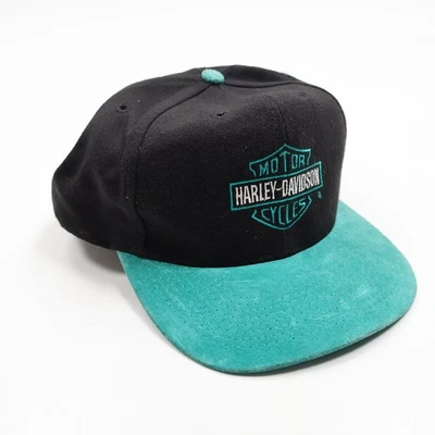 Sombrero de motociclista vintage años 90 Harley Davidson Snapback camionero gamuza Bill negro/verde azulado Foto 1 de 4