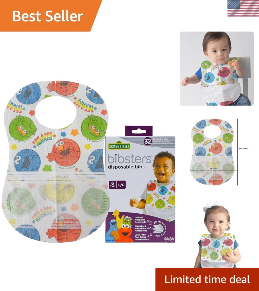 Bibsters 32 Count Disposable Bibs - Large Unisex Care Absorbent Leak Proof