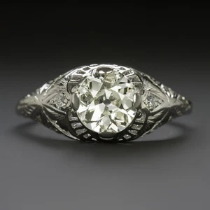 1918 ANTIQUE 1.15ct DIAMOND ENGAGEMENT RING OLD EUROPEAN CUT PLATINUM FILIGREE - Picture 1 of 1