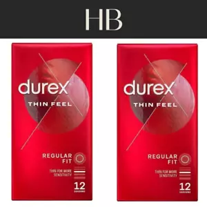Durex Thin Feel Latex Condoms for More Sensitivity Regular Size Pack Of 24 - Picture 1 of 7