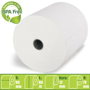 Thermorollen 80mm x 80m x 12mm Bonrollen Kassenrollen BPA frei 80x80x12mm 55g/m² - Bild 1 von 3