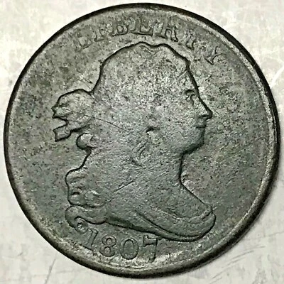 1807 Draped Bust Half Cent Coin half cent, rotated reverse. - Image 1 of 4
