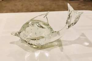 Vintage mundgeblasenes Kunstglas Delfin Fisch Wal Briefbeschwerer Figur 7”x 3,5” - Bild 1 von 6