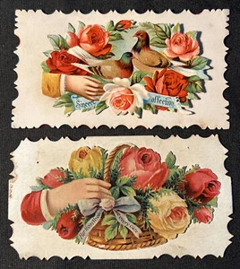 2 SALESMAN SAMPLE Victorian Calling Cards BIRDS and FLORAL c. 1890 - Picture 1 of 8