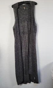 Free People Linen Blend Long Vest Large Charcoal Gray Sleeveless Duster Cardigan - Picture 1 of 7