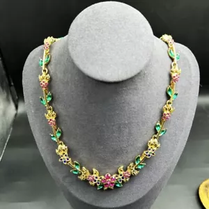 Collana vintage vintage reflusso versatile pietre preziose colorate fiori - Foto 1 di 6