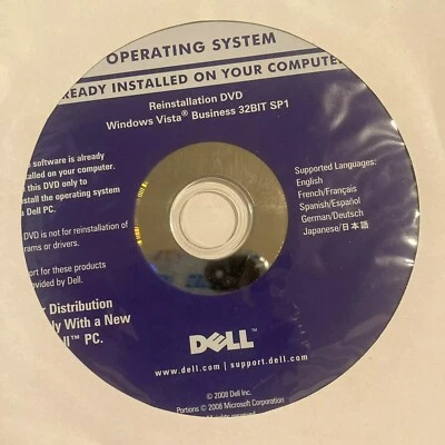 Dell Windows Vista Business 32BIT SP1 Operating System Reinstallation Software - Image 1 of 2
