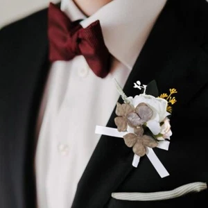 Bride Wedding Rose Boutonniere White Groom Flower Boutonniere Bridal Suit Dec... - Picture 1 of 7