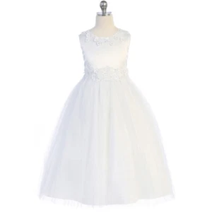 BLANCO Talla 6 Vestido Niña Flor Comunión Dama de honor Recital Fiesta de Cumpleaños - Imagen 1 de 6