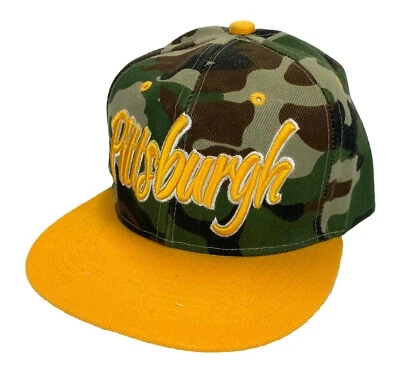 Gorra de bola Pittsburgh Flat Bill Snap Back camuflada y dorada ajustable bordada B Foto 1 de 4