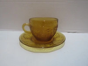 VTG INDIANA GLASS TIARA AMBER CUP AND SAUCER - Picture 1 of 7