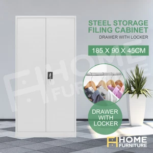 Steel Filing File Storage Cabinet Lockable Cupboard with Hanger & Drawer Locker - Picture 1 of 11