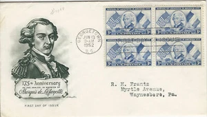 1952 FDC  SC# 1010 Lafayette & Flags of US & France - Picture 1 of 1