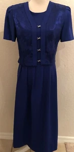 Just in Thyme Ltd Royal Blue Dress Size 10 Shoulder Pads Faux Vest Short Sleeve - Picture 1 of 8
