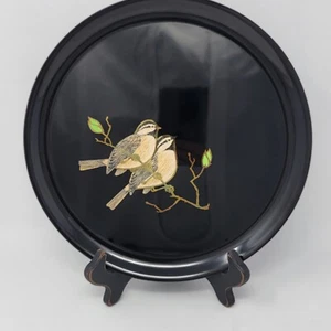 Couroc Of Monterey Serving Tray Round 10" Birds Sparrows Inlaid - Picture 1 of 8