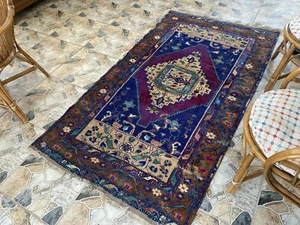 Oushak Geometric Vintage Turkish Rug Handmade Farmhouse Oriental Rug 3.8x6.8 ft - Picture 1 of 15