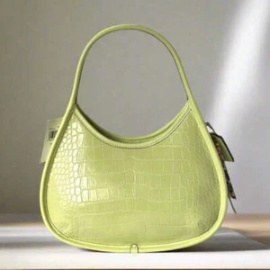 Coach Ergo Bag Croc Embossed Coachtopia Leather Shoulder CT272 Pale Lime - Picture 1 of 8