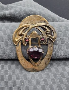Broche antiguo vintage victoriano Art Nouveau amatista ovalado faja prendedor 2-7/8" - Imagen 1 de 8