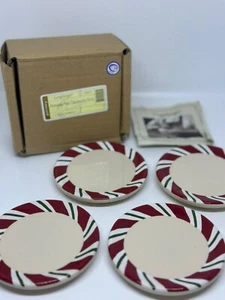 NEW IN BOX Longaberger Pottery Peppermint Twist Coasters #31875 Set Of 4 Holiday - Picture 1 of 5