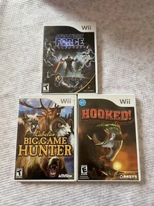 Mix Lot Wii Video Games Star Wars Force, Big Game Hunter, & Hooked Fishing Games - Picture 1 of 8