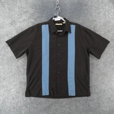 Camisa Havanera Para Hombre Grande Manga Corta Negra Azul Ligera Campamento de Bolos Foto 1 de 4