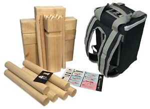 Premium Size Hardwood Kubb Yard Game Set with Backpack Instructi