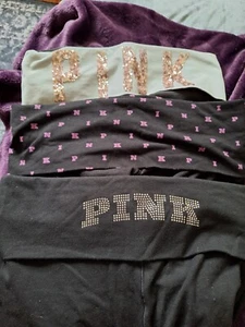 LOT Victorias Secret PINK Fold Yoga Pants SMALL Flare Leggings Foldover AcidWash - Picture 1 of 2
