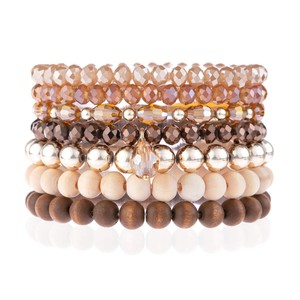 RIAH FASHION Bohemian Multi-Layer One Size, Sparkly & Wood 7 Layer - Brown 