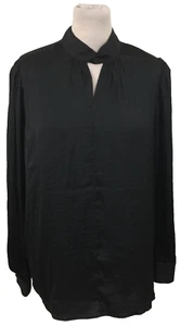 M&S Women's Blouse Size 16 Black Lightweight Keyhole Neck Button Used F1 - Picture 1 of 11