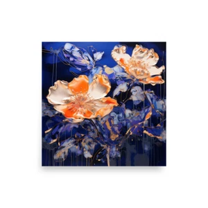 Navy and Orange Floral Abstract Photo Paper Poster - Picture 1 of 10