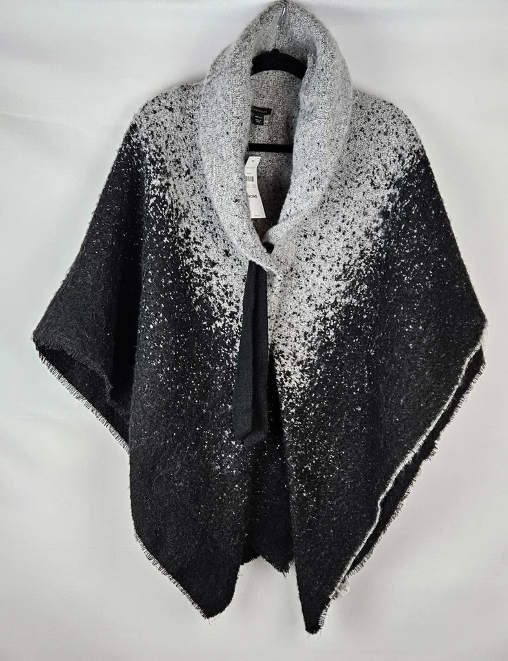 女式 ANN Taylor 黑色披肩 ONE 尺码全新带标签黑色和灰色  — 第 1/4 张图片