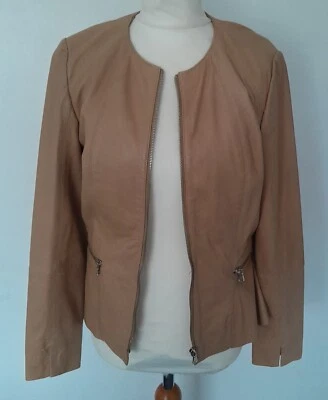 MANGO - Soft REAL LEATHER Jacket LIGHT TAN Peplum Size S 8/10 - Image 1 of 4