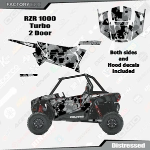Gray Black Distressed Camo Graphics kit fits Polaris RZR 1000 2 Door Turbo 14-18 - Foto 1 di 2