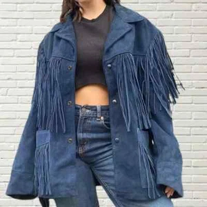 Women Traditional Western Cowgirl Jacket Suede Leather Vintage Style Fringe Coat - Picture 1 of 4