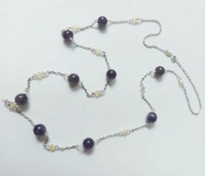 Collana in argento 925 con ametista naturale e cubic zirconia gialli lunga 70 cm - Immagine 1 di 4