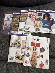 Lot of 5 UNCUT Sewing Patterns for Purses Tote Bags Plus 2 Cut Patterns - Picture 1 of 4